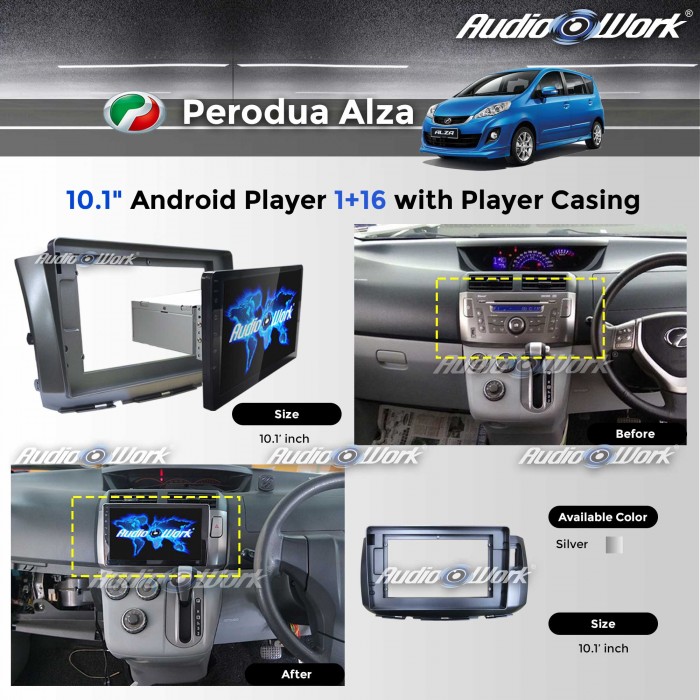 Perodua Alza - 1RAM+16GB/IPS/2.5D/10.1"Android Player 6.0 with Player Casing 